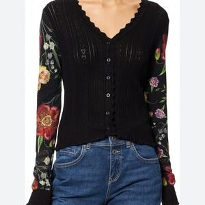 Desigual Black Floral Cardigan L